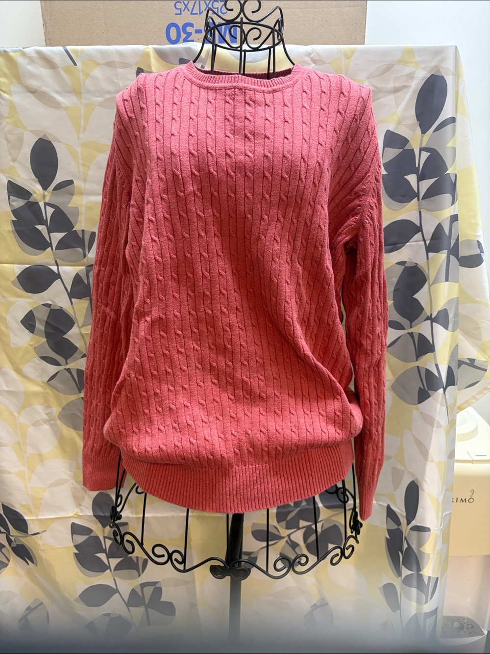 Kim Rogers Coral Cable-Knit Crewneck Sweater